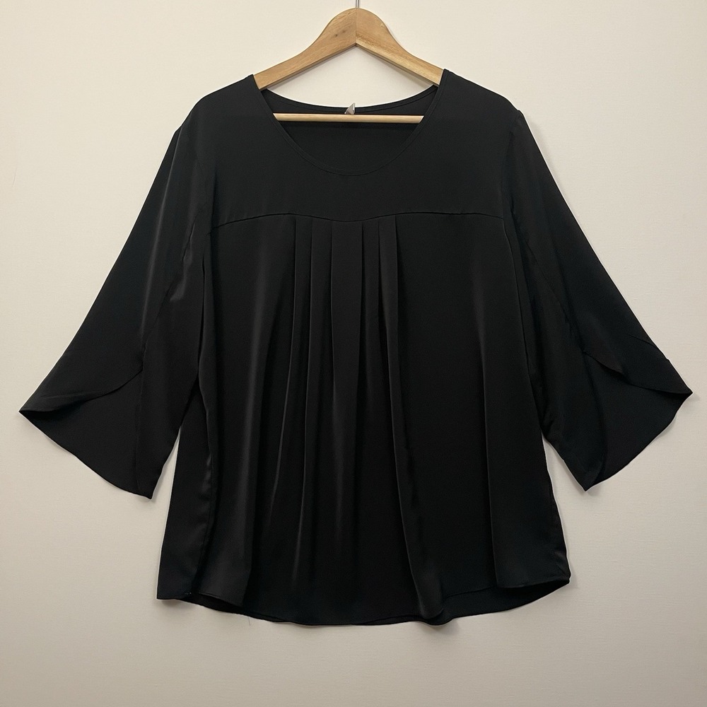 Netsmile Flowy Black Pleat Top Wide Split Sleeve Office Goth Romantic Plus 2X